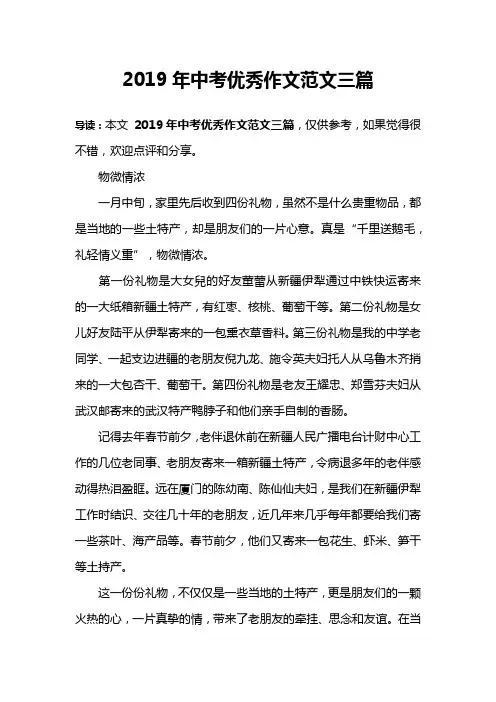 2019年中考优秀作文范文三篇