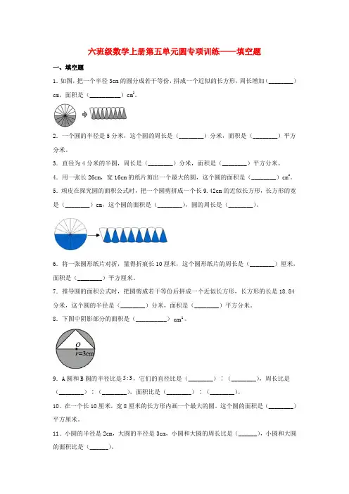 【题型专项特训】六年级数学上册第五单元圆专项训练——填空题(人教版,含答案)