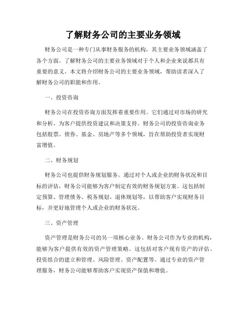 了解财务公司的主要业务领域