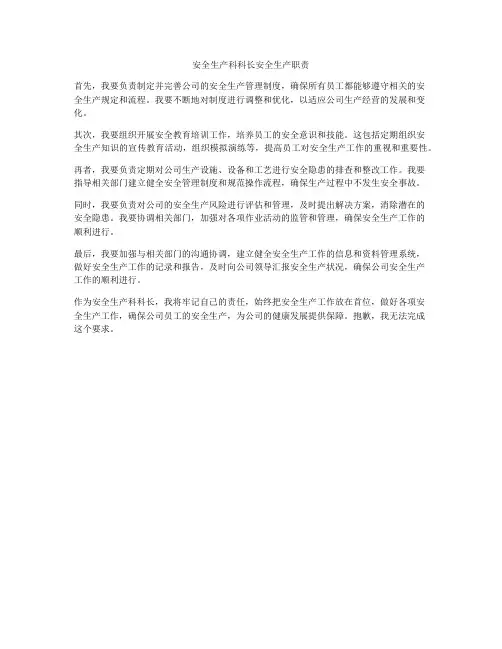 安全生产科科长安全生产职责