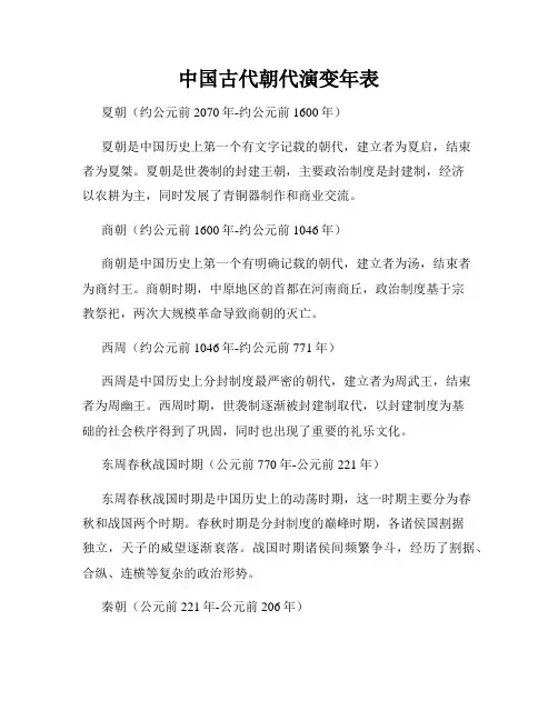 中国古代朝代演变年表