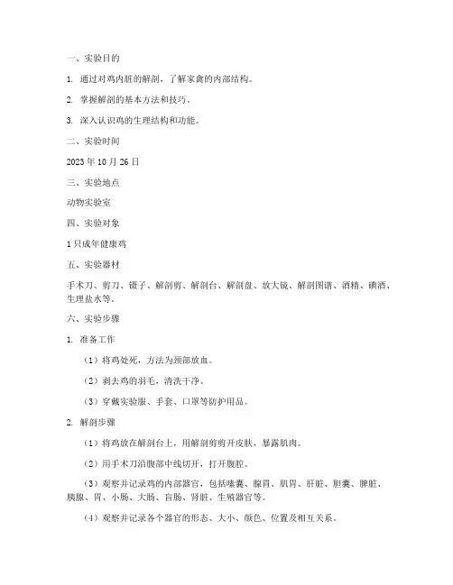 鸡内脏解剖实验报告