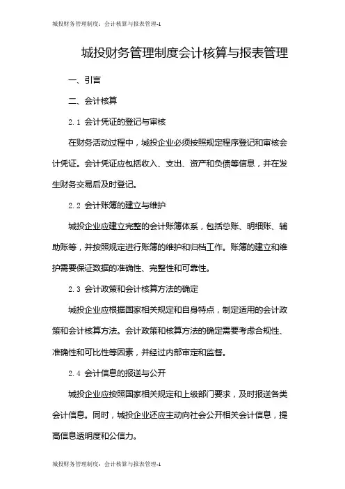 城投财务管理制度：会计核算与报表管理