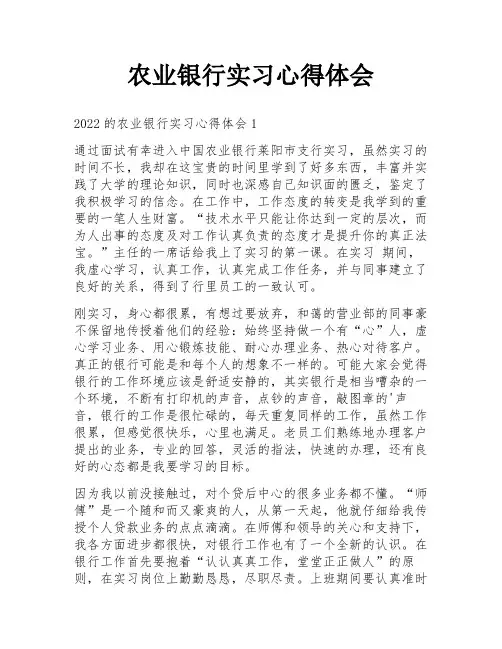 农业银行实习心得体会