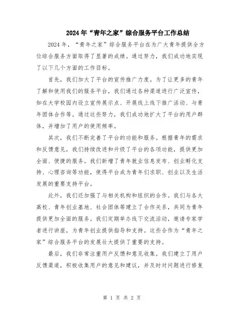 2024年“青年之家”综合服务平台工作总结