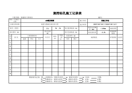 旋挖钻孔施工记录表
