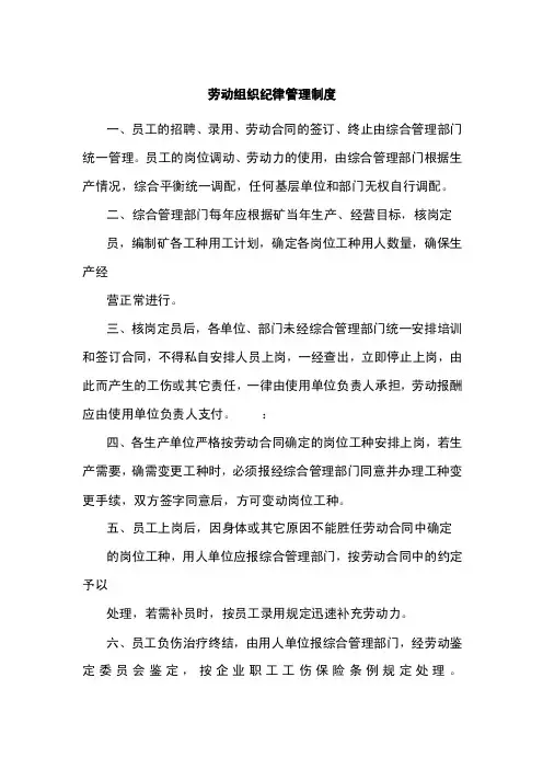 煤矿管理制度——劳动组织纪律管理制度