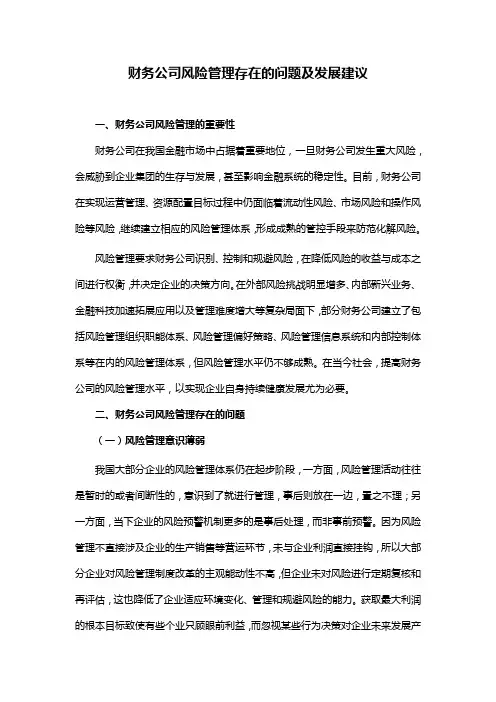 财务公司风险管理存在的问题及发展建议