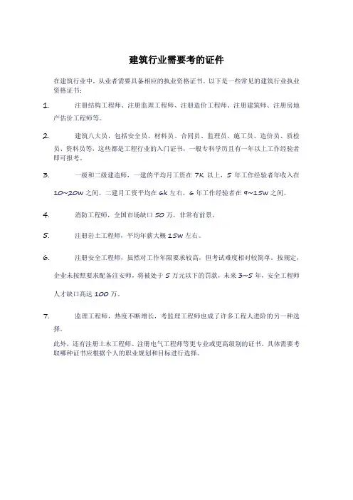 建筑行业需要考的证件