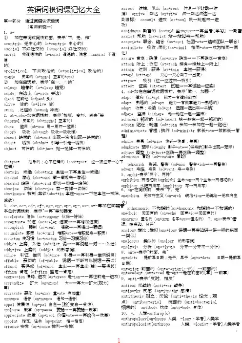 2016考研英语词根词缀记忆大全——最有效的背单词方法.doc