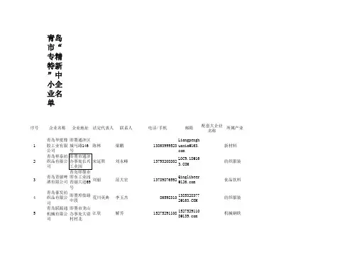 青岛市“专精特新”中小企业名单(第一批)