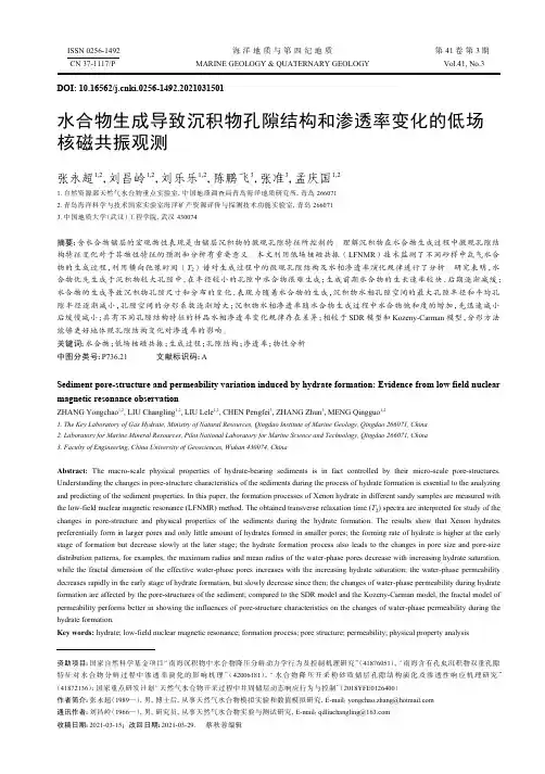 水合物生成导致沉积物孔隙结构和渗透率变化的低场核磁共振观测