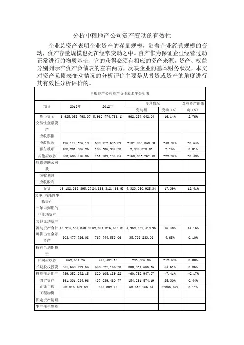 分析中粮地产公司资产变动的有效性