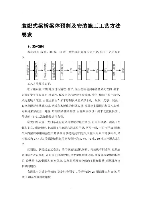 装配式梁桥梁体预制及安装施工工艺方法要求(全面)