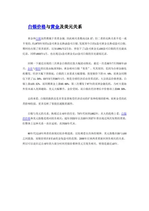 白银价格与黄金及美元关系