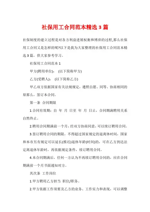 社保用工合同范本精选3篇