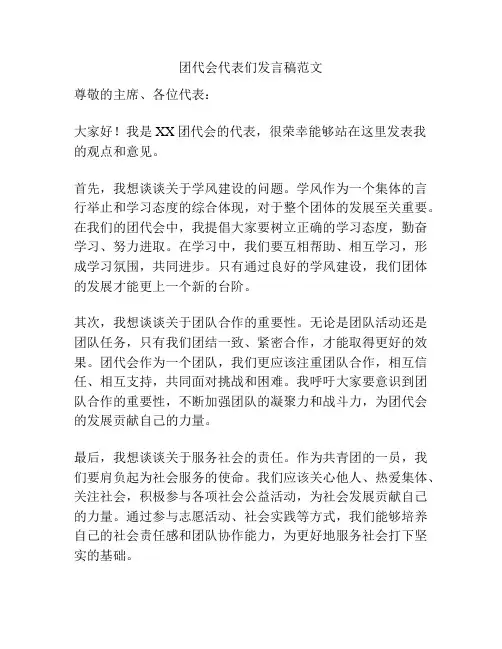 团代会代表们发言稿范文