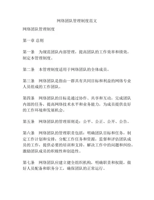 网络团队管理制度范文
