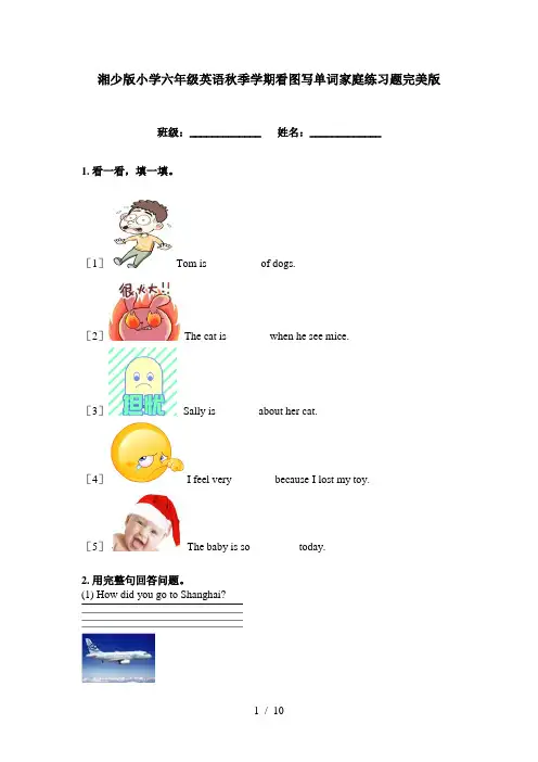 湘少版小学六年级英语秋季学期看图写单词家庭练习题完美版