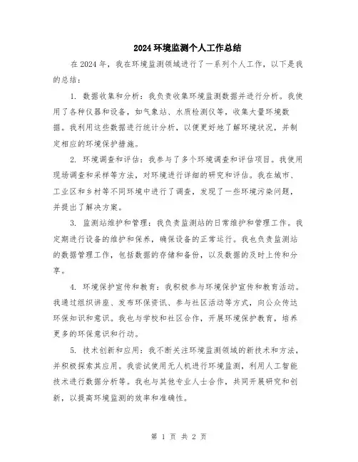 2024环境监测个人工作总结