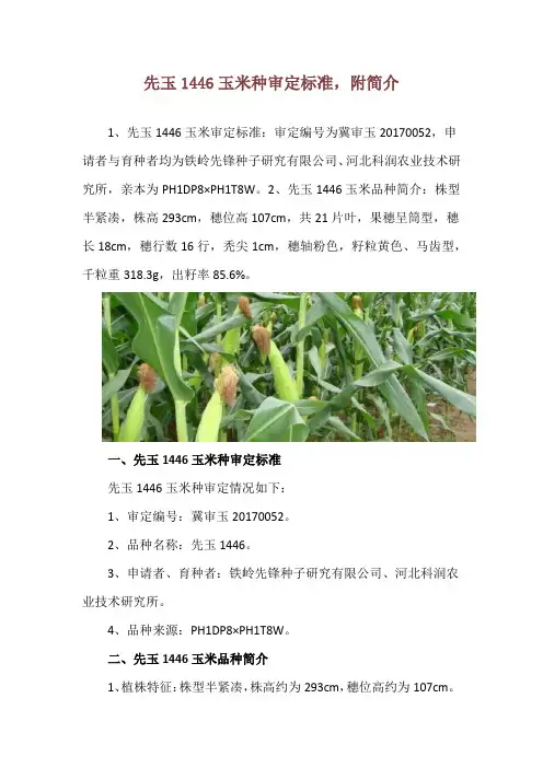 先玉1446玉米种审定标准,附简介