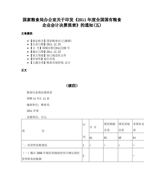 国家粮食局办公室关于印发《2011年度全国国有粮食企业会计决算报表》的通知(五)