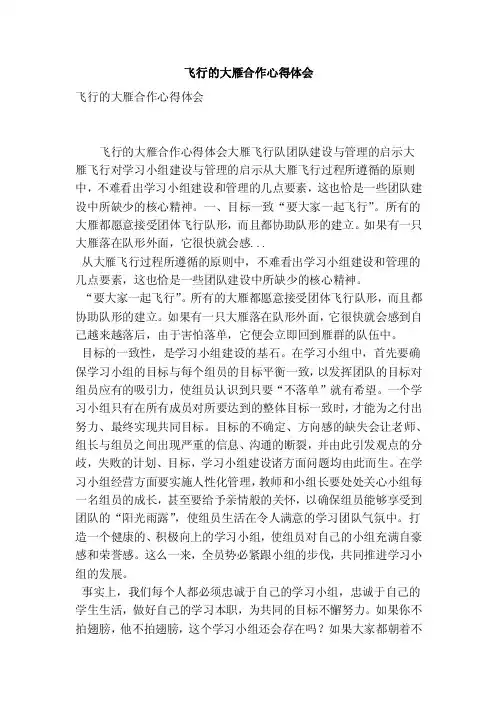 飞行的大雁合作心得体会（最新版）