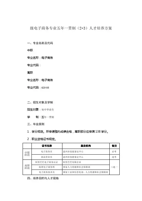 电子商务专业五年一贯制人才培养方案