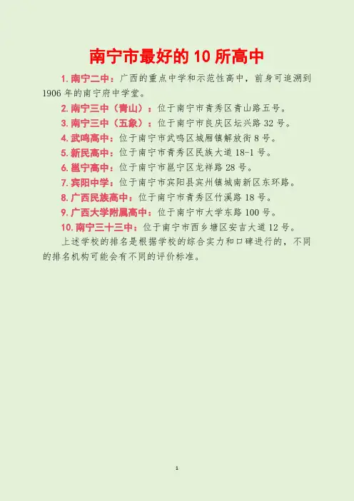 南宁市最好的10所高中