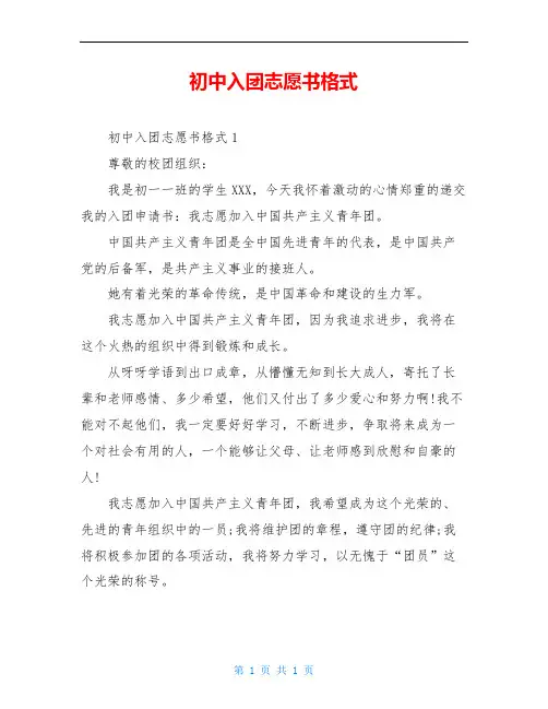 初中入团志愿书格式