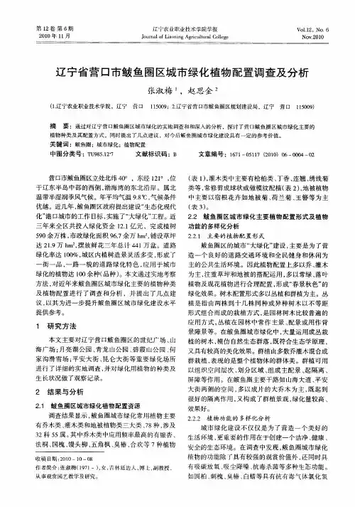 辽宁省营口市鲅鱼圈区城市绿化植物配置调查及分析