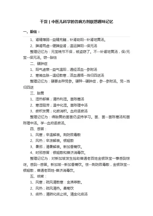 干货丨中医儿科学的各病方剂联想趣味记忆