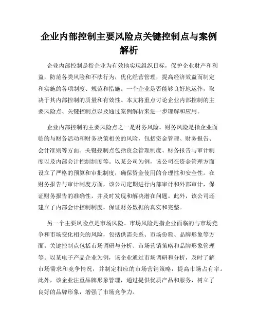 企业内部控制主要风险点关键控制点与案例解析