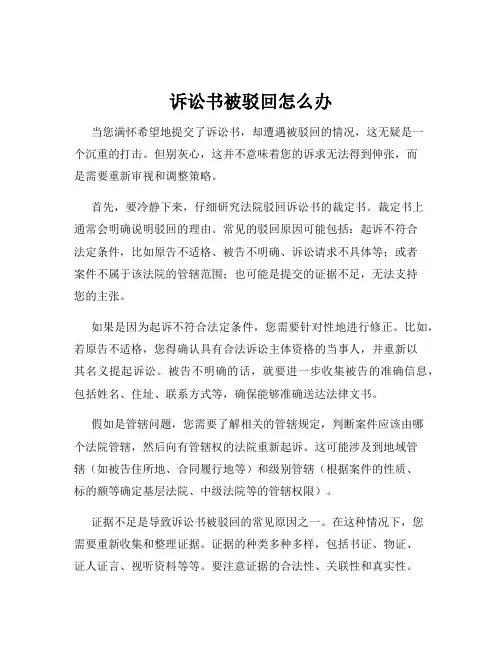 诉讼书被驳回怎么办