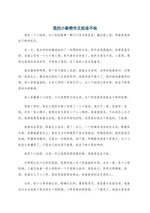 我的小秘密作文拾金不昧