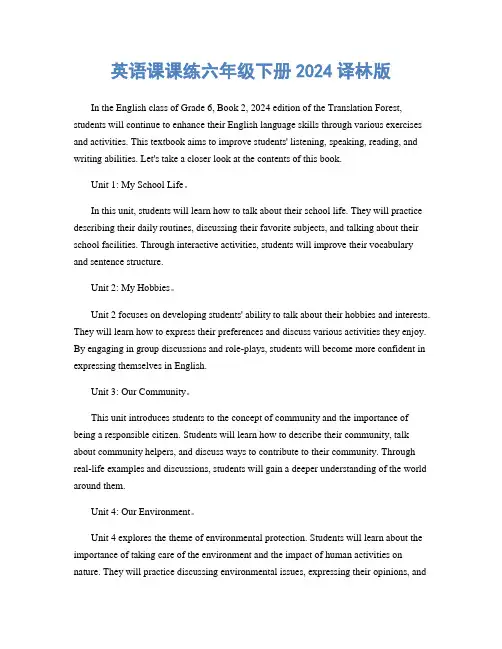 英语课课练六年级下册2024译林版