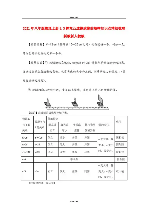2021年八年级物理上册5.3探究凸透镜成像的规律知识点精细梳理新版新人教版