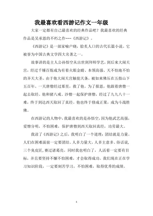 我最喜欢看西游记作文一年级