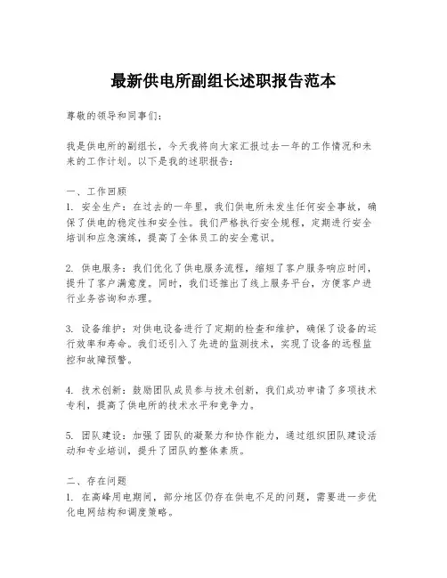 最新供电所副组长述职报告范本
