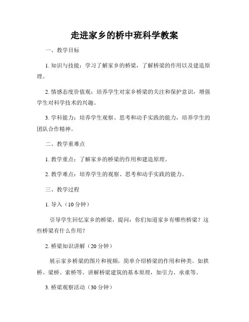 走进家乡的桥中班科学教案