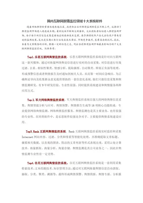国内互联网舆情监控领域十大系统软件