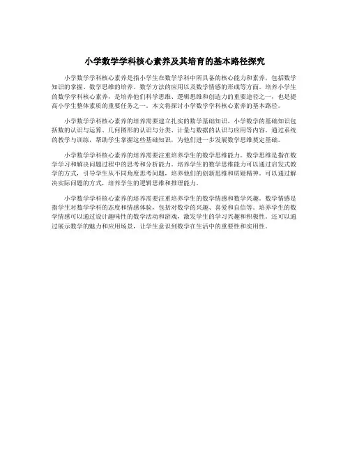小学数学学科核心素养及其培育的基本路径探究