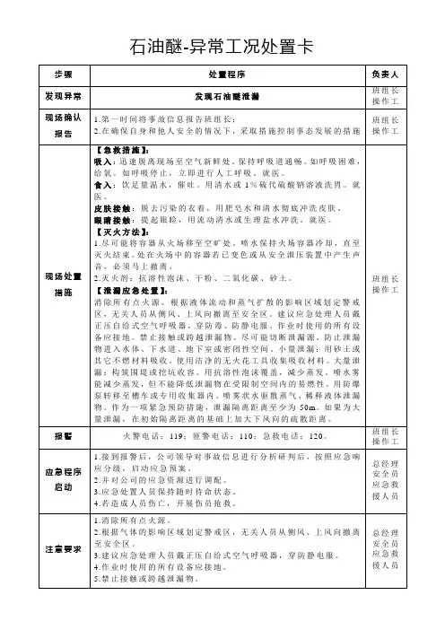 石油醚-异常工况处置卡