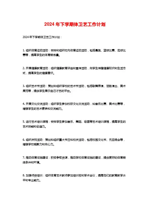 2024年下学期体卫艺工作计划