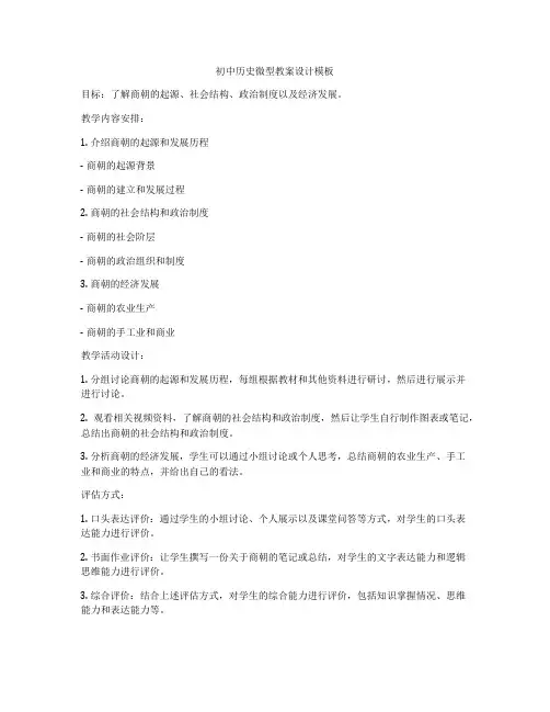 初中历史微型教案设计模板
