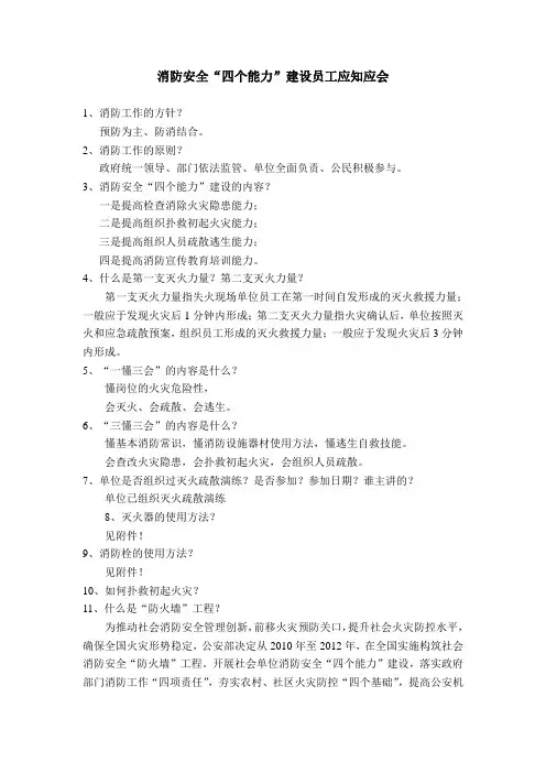 消防安全“四个能力”建设员工必须掌握内容清单