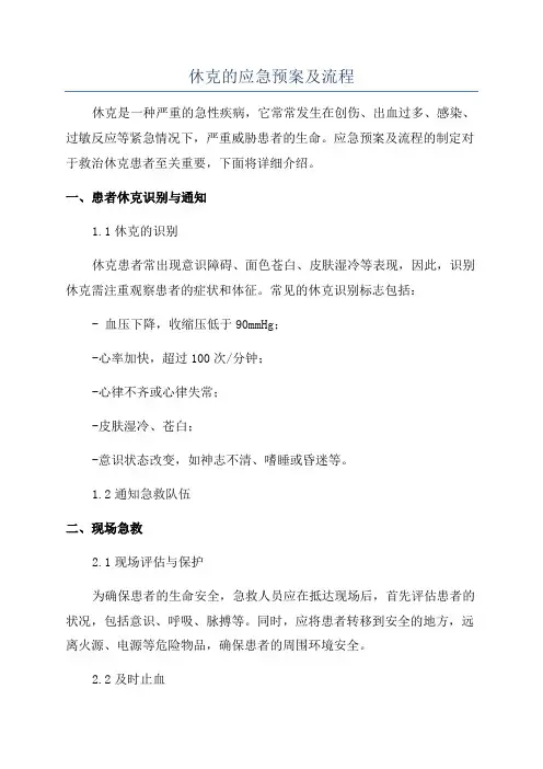 休克的应急预案及流程