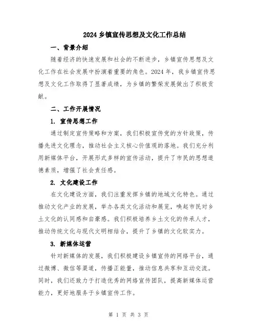 2024乡镇宣传思想及文化工作总结
