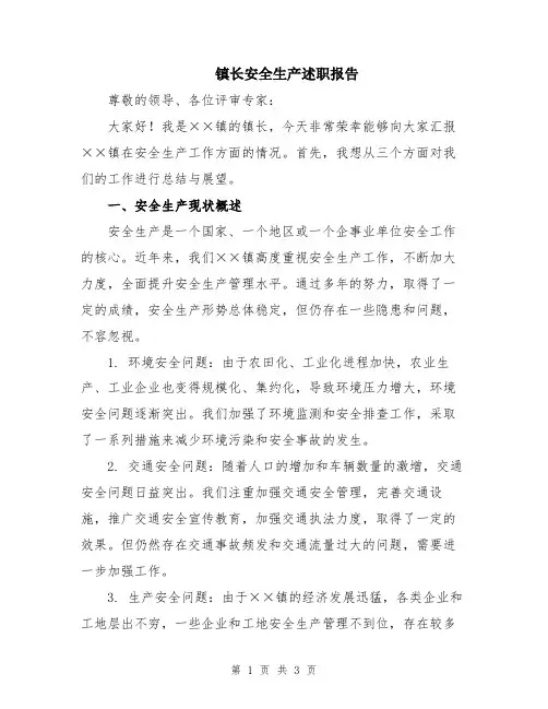镇长安全生产述职报告