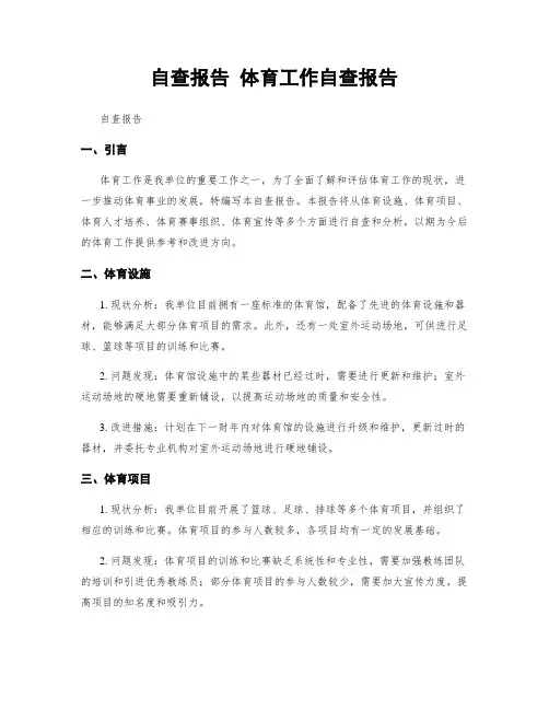 自查报告 体育工作自查报告